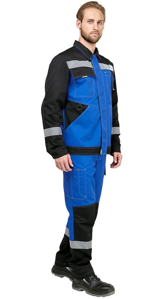 Костюм мужской рабочий летний Гудзон NEW с пк василек-черный